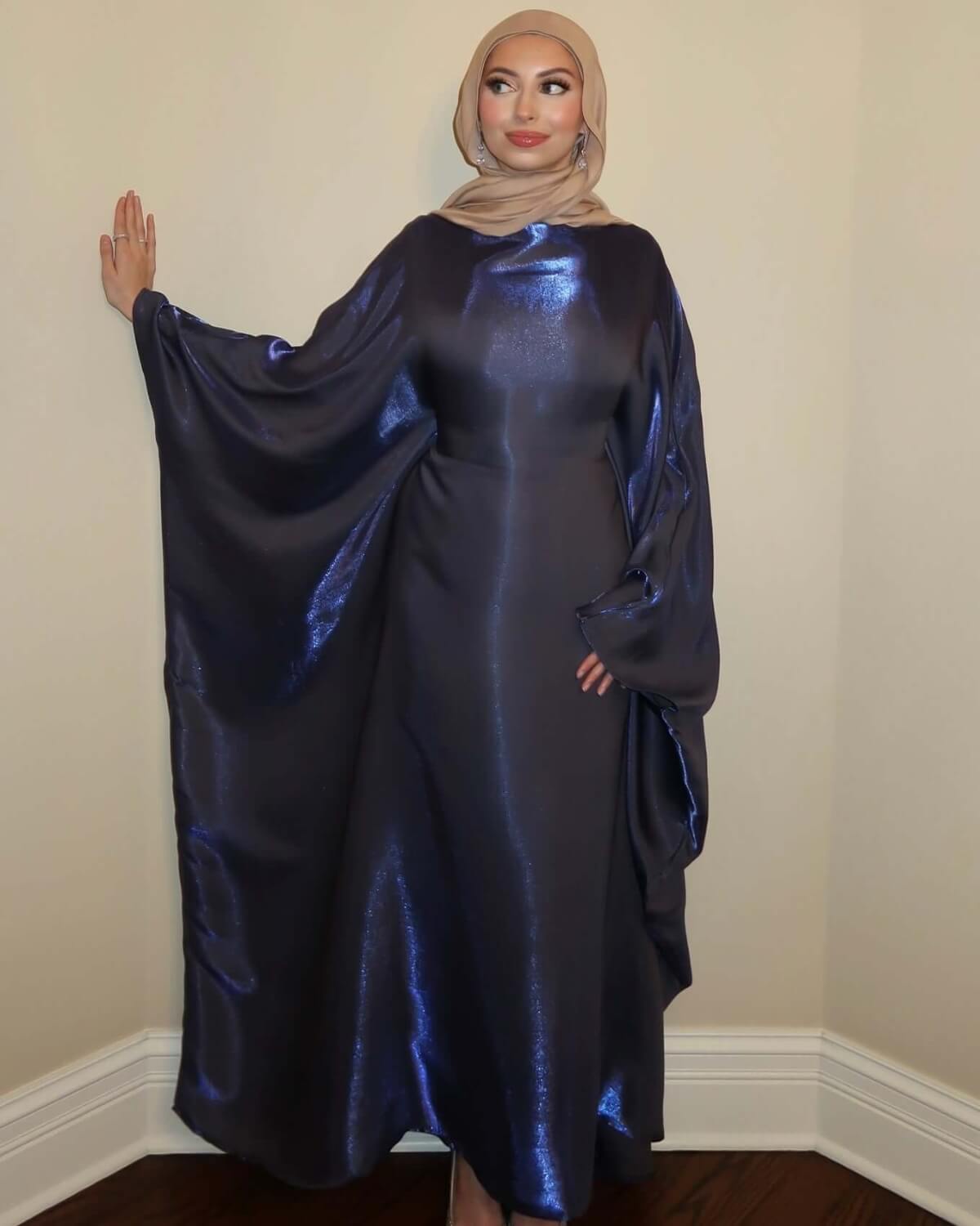 Luxury Satin Maxi Butterfly Abaya Plus Size Women's Modest Dress