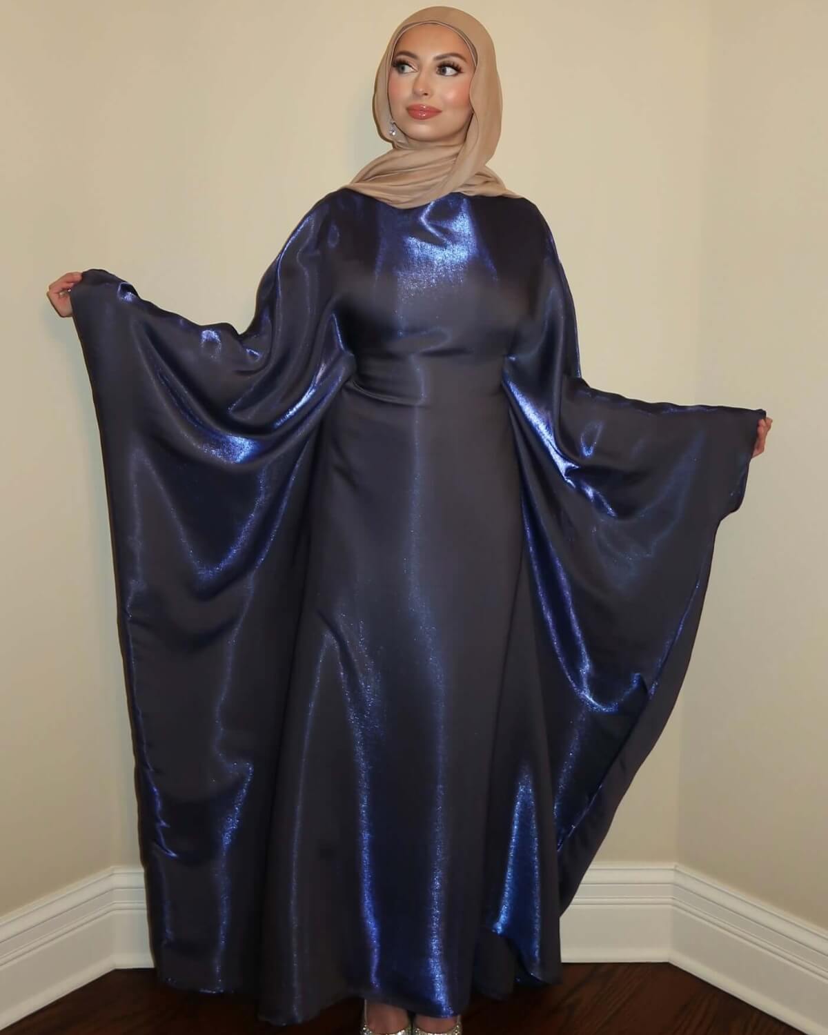 Luxury Satin Maxi Butterfly Abaya Plus Size Women's Modest Dress