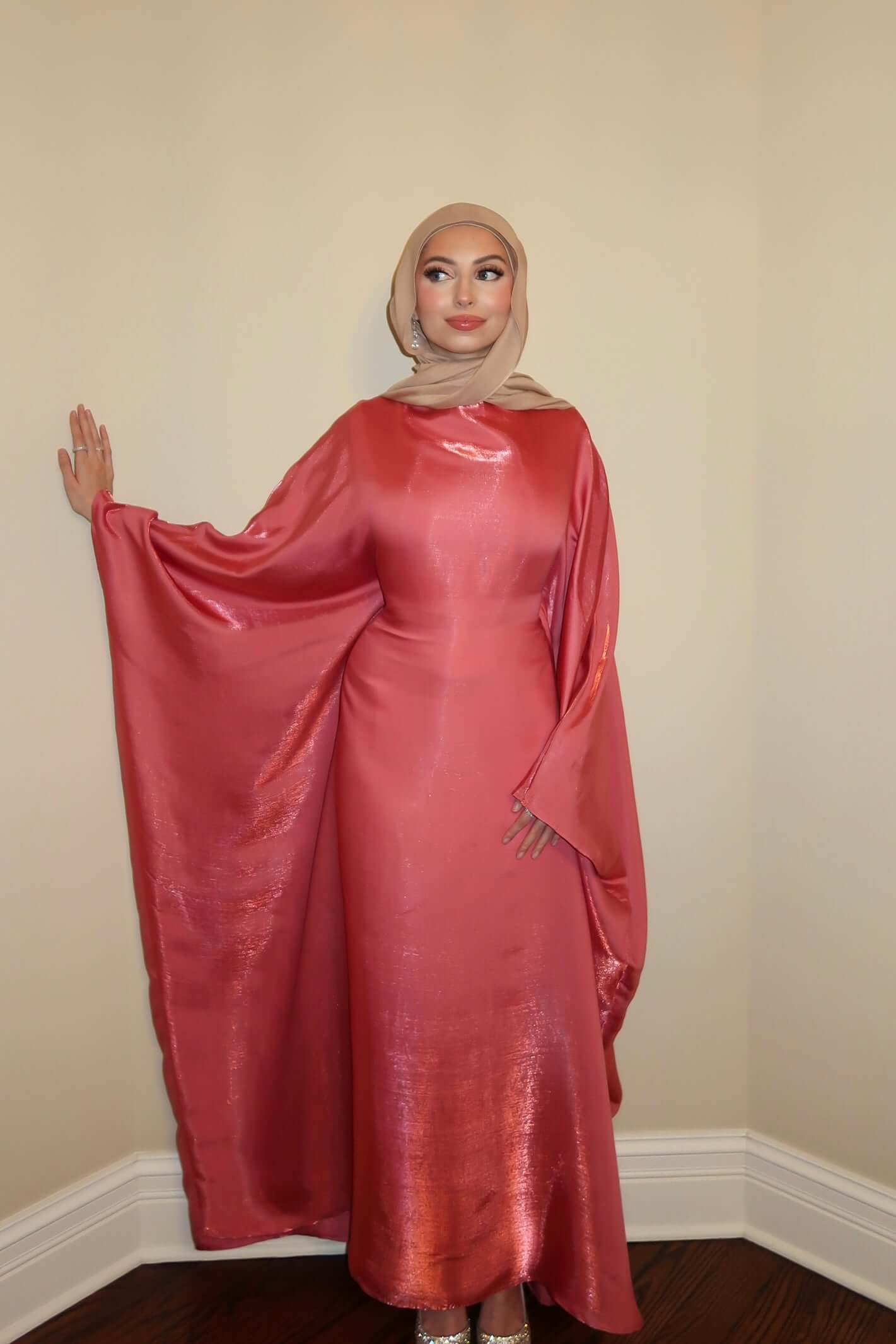 Luxury Satin Maxi Butterfly Abaya Plus Size Women's Modest Dress