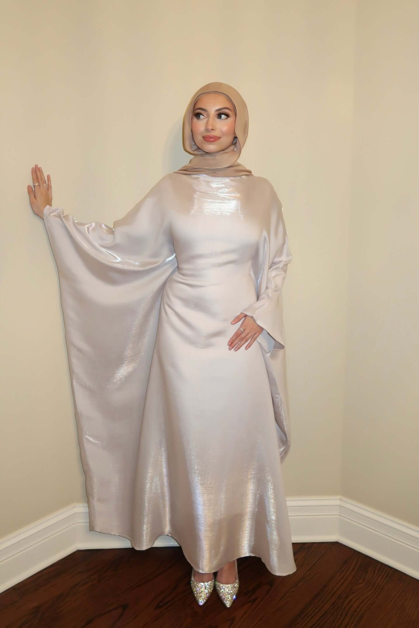 Luxury Satin Maxi Butterfly Abaya Plus Size Women's Modest Dress