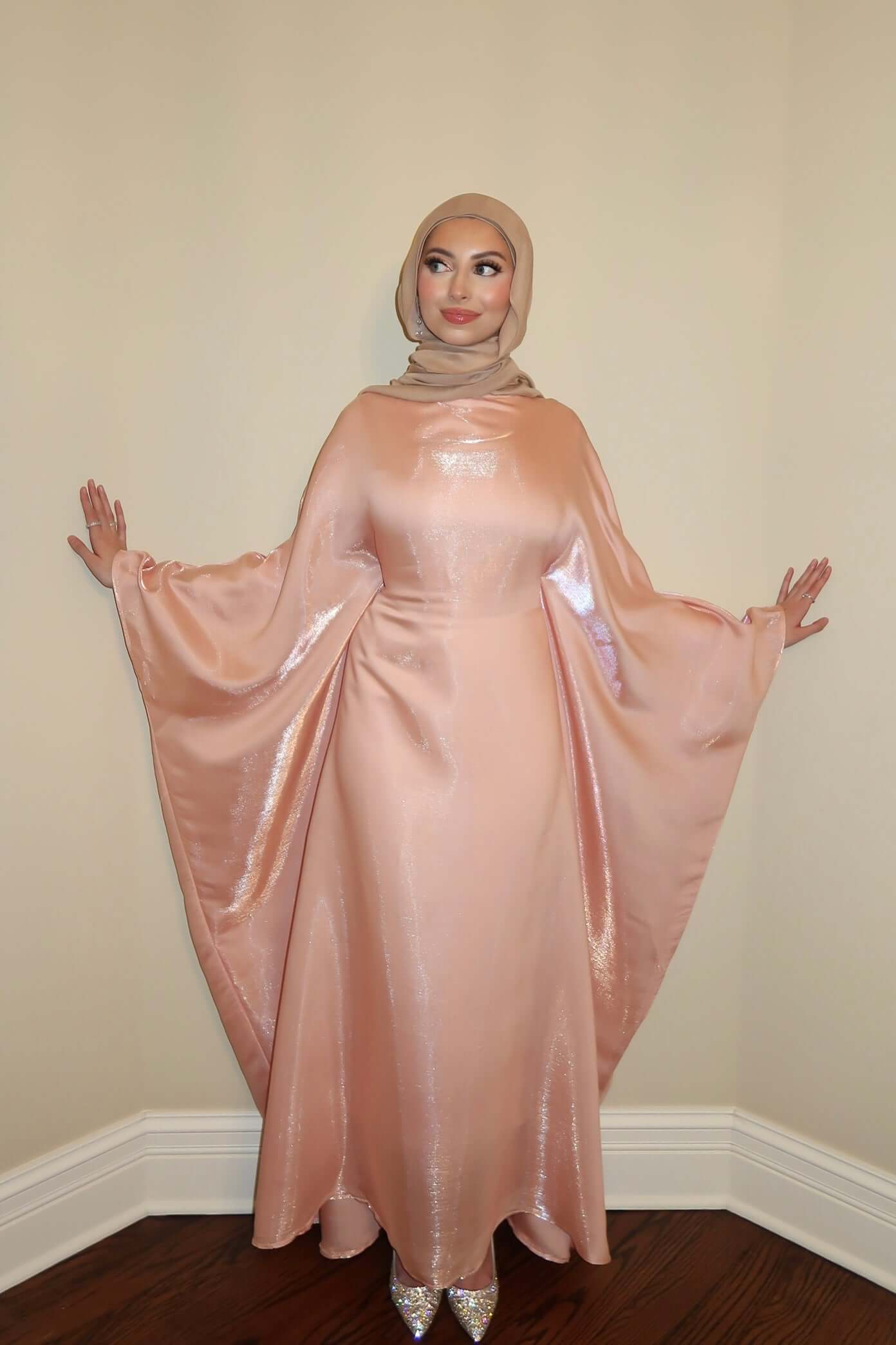 Luxury Satin Maxi Butterfly Abaya Plus Size Women's Modest Dress