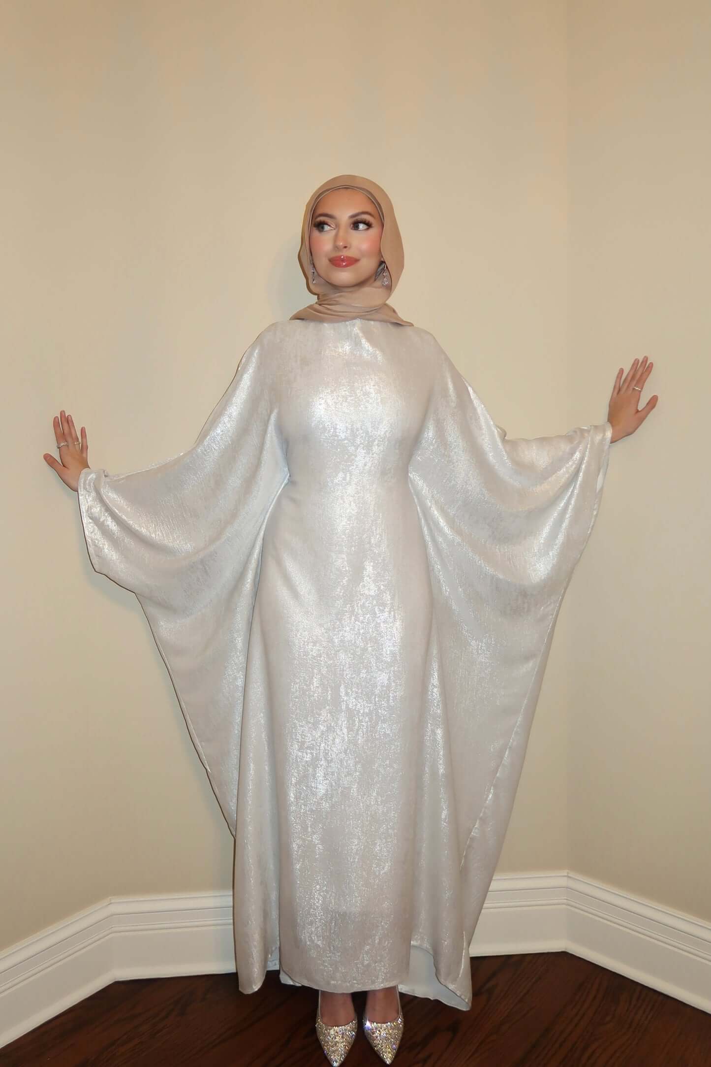Luxury Satin Maxi Butterfly Abaya Plus Size Women's Modest Dress
