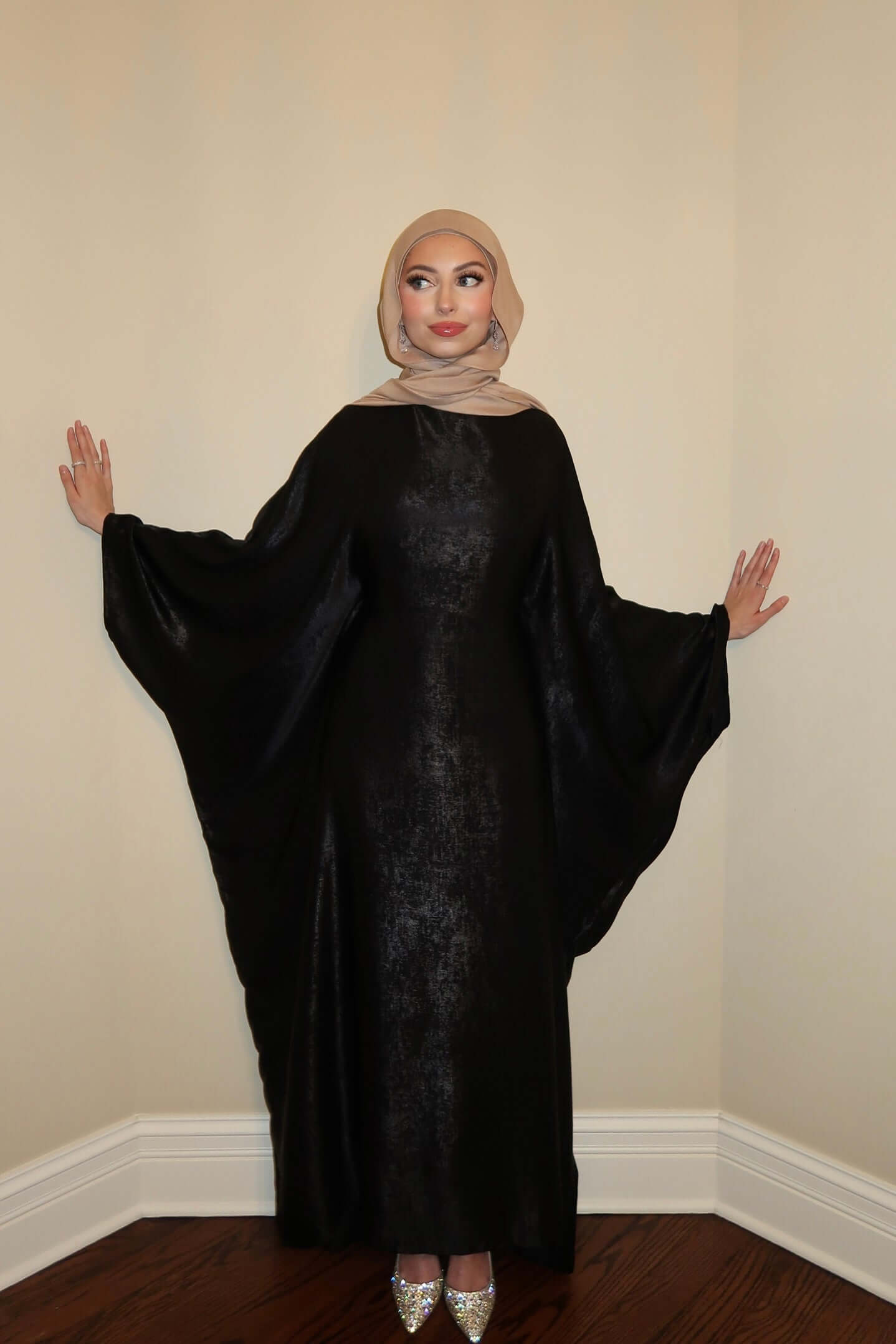 Luxury Satin Maxi Butterfly Abaya Plus Size Women's Modest Dress