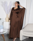 Satin Butterfly Abaya with Solid Color Long Sleeve V-Neck