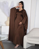 Satin Butterfly Abaya with Solid Color Long Sleeve V-Neck