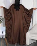 Satin Butterfly Abaya with Solid Color Long Sleeve V-Neck