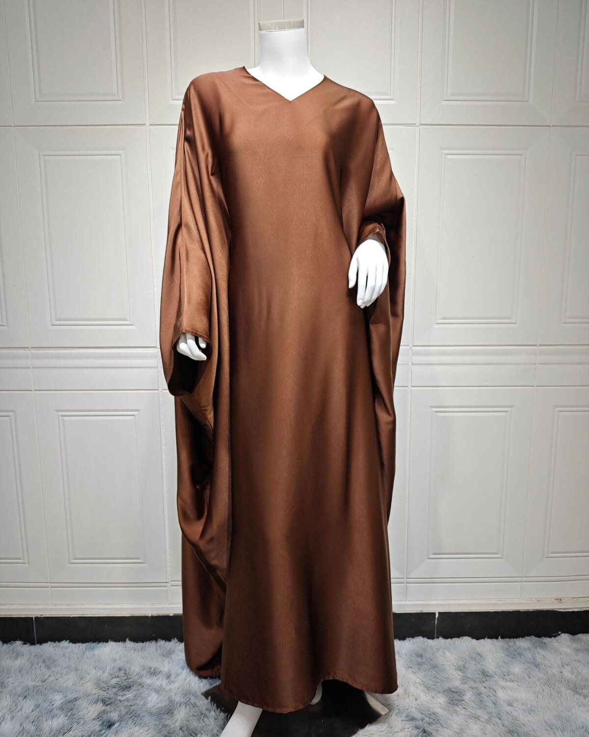 Satin Butterfly Abaya with Solid Color Long Sleeve V-Neck