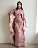Butterfly Abaya Dress with Pleated Floral Ruffle Sleeves