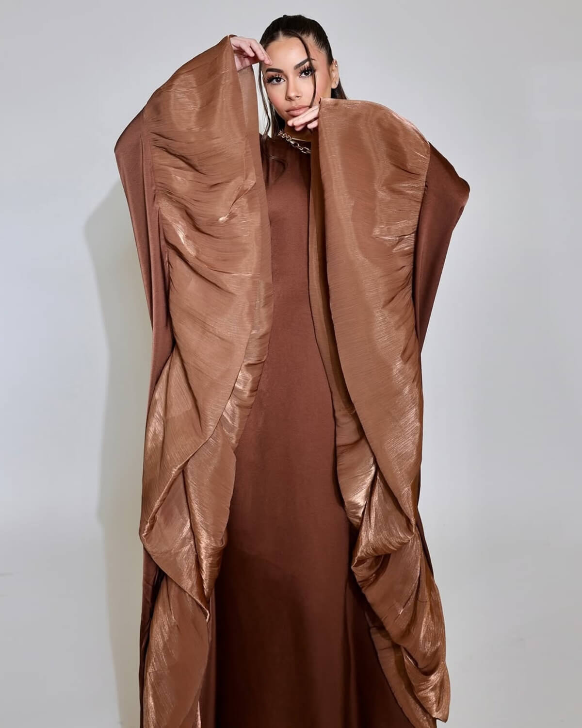Upgraded Butterfly Abaya Dress with Pleated Floral Ruffle Sleeves