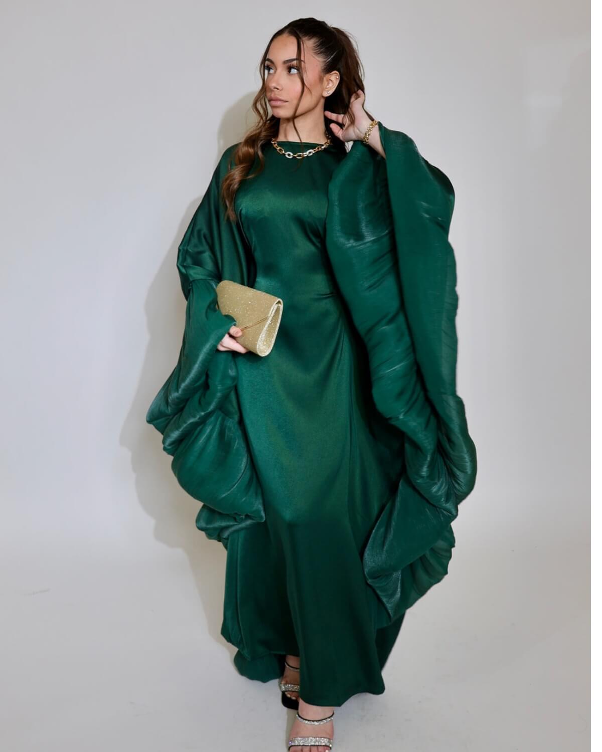 Upgraded Butterfly Abaya Dress with Pleated Floral Ruffle Sleeves
