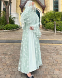 Lace Bell-Sleeve Open Abaya Dress for Women 3-Piece Set