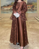 Lace Bell-Sleeve Open Abaya Dress for Women 3-Piece Set