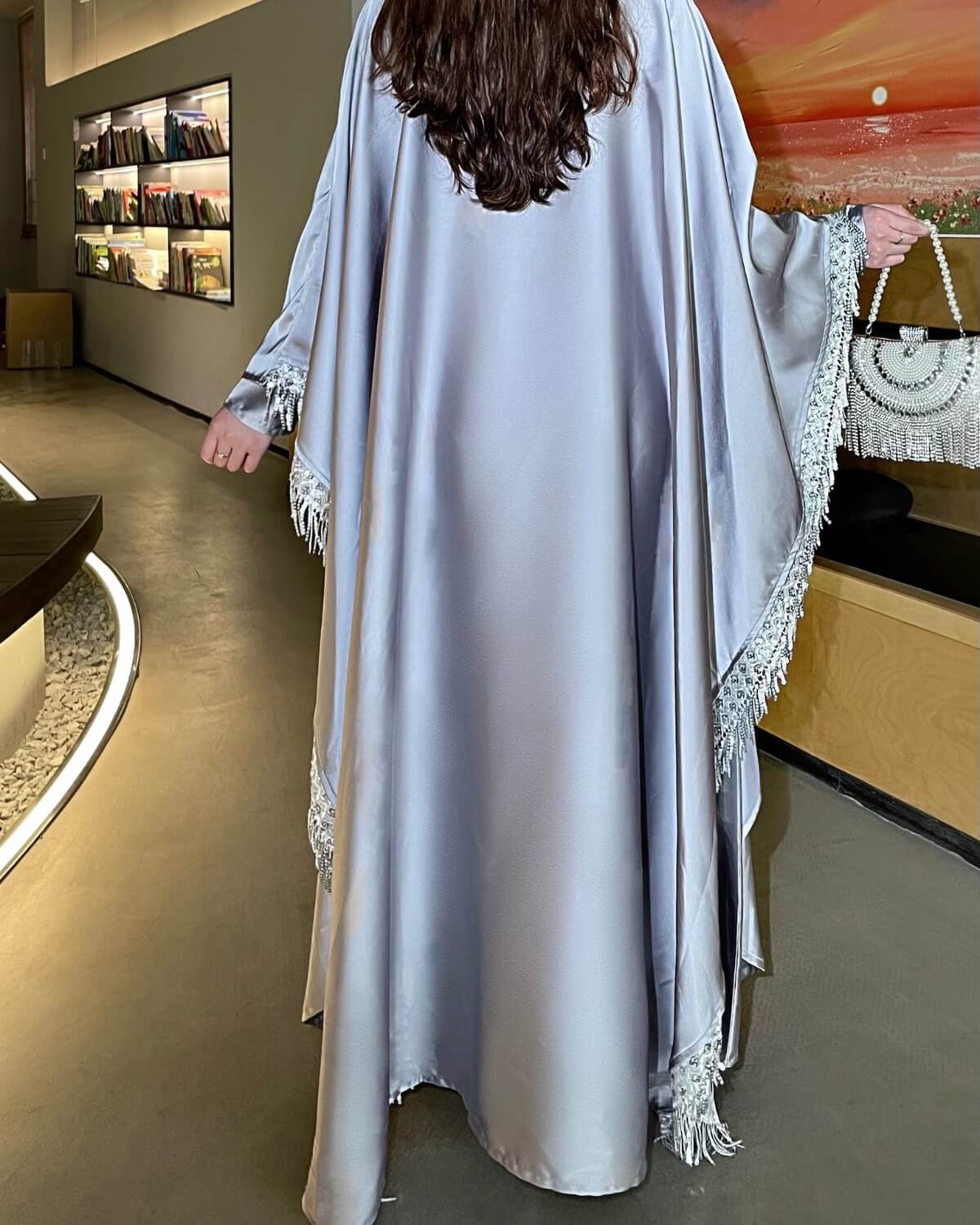 Premium Satin Tassel Butterfly Abaya Dress 2-Piece Set