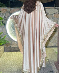 Premium Satin Tassel Butterfly Abaya Dress 2-Piece Set