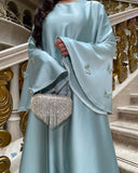 Satin Open Abaya Dress with Butterfly Embroidery 2-Piece Set