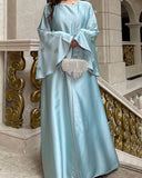 Satin Open Abaya Dress with Butterfly Embroidery 2-Piece Set