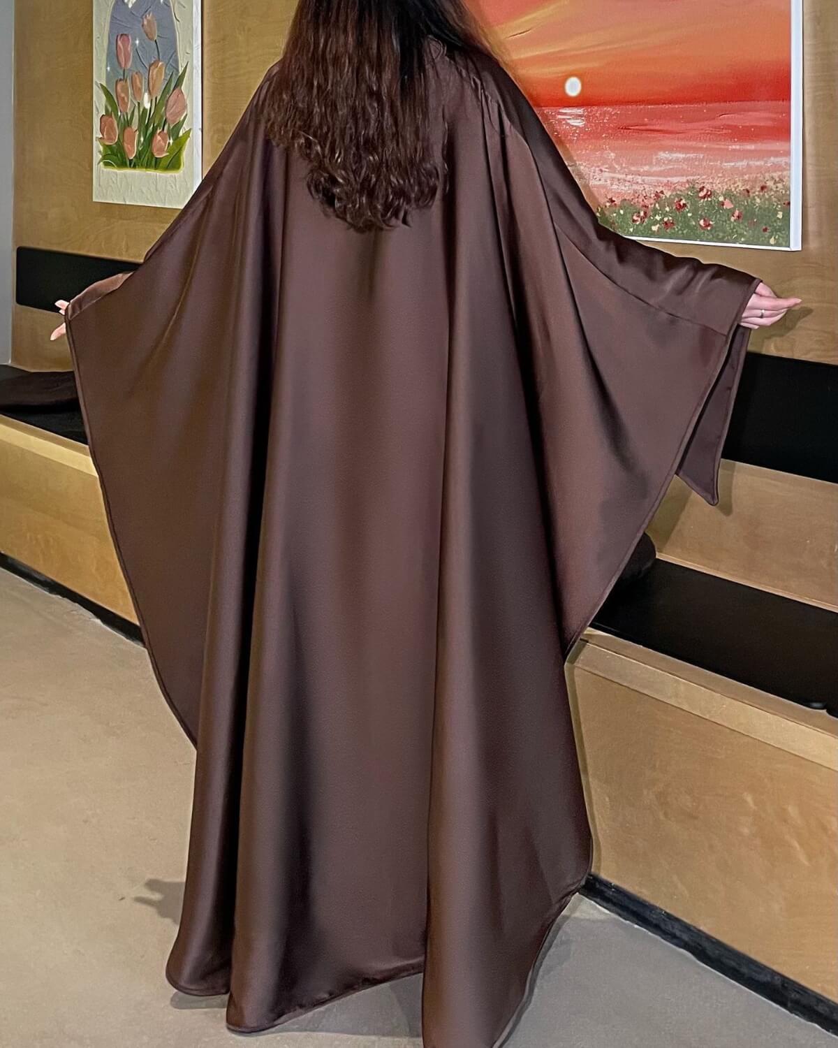 Elegant Satin Cape Abaya Dress with Pearl Crystal