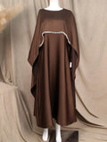 Elegant Satin Cape Abaya Dress with Pearl Crystal