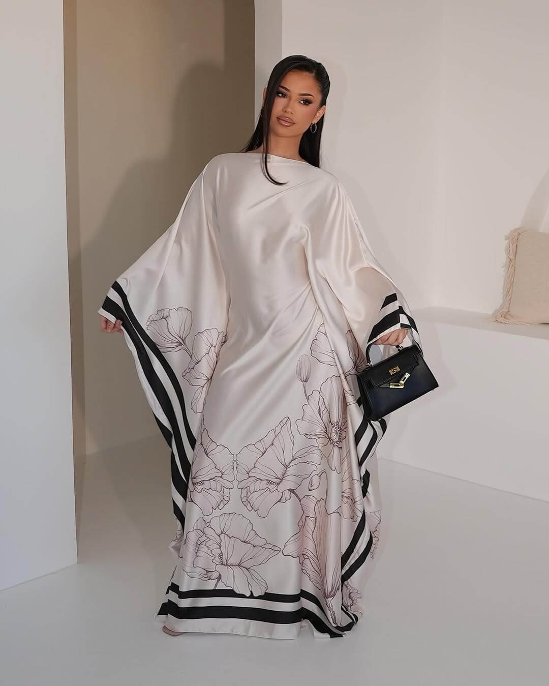 Satin Floral Butterfly Abaya
