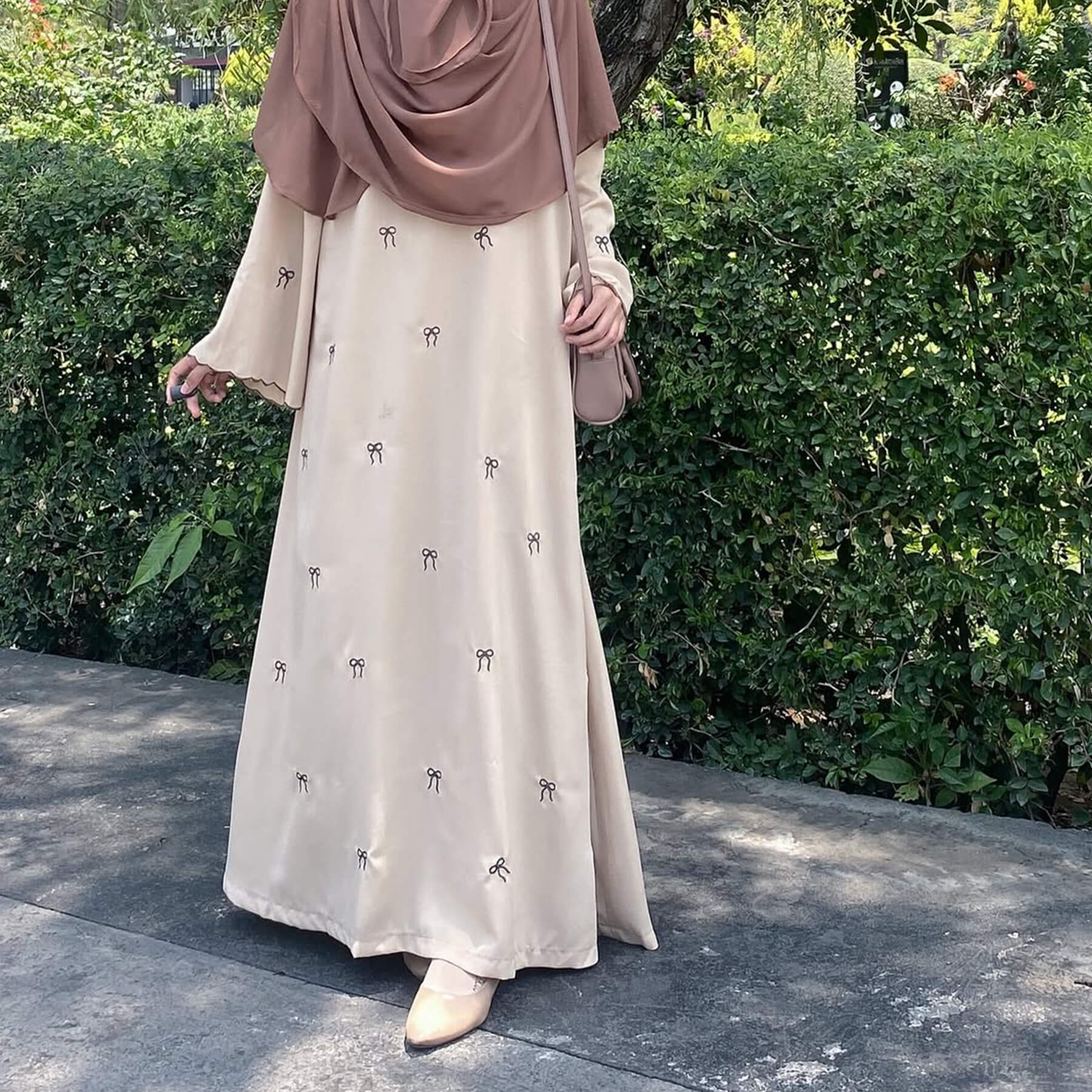 Bow Embroidered Maxi Modest Dress - Aurohaya