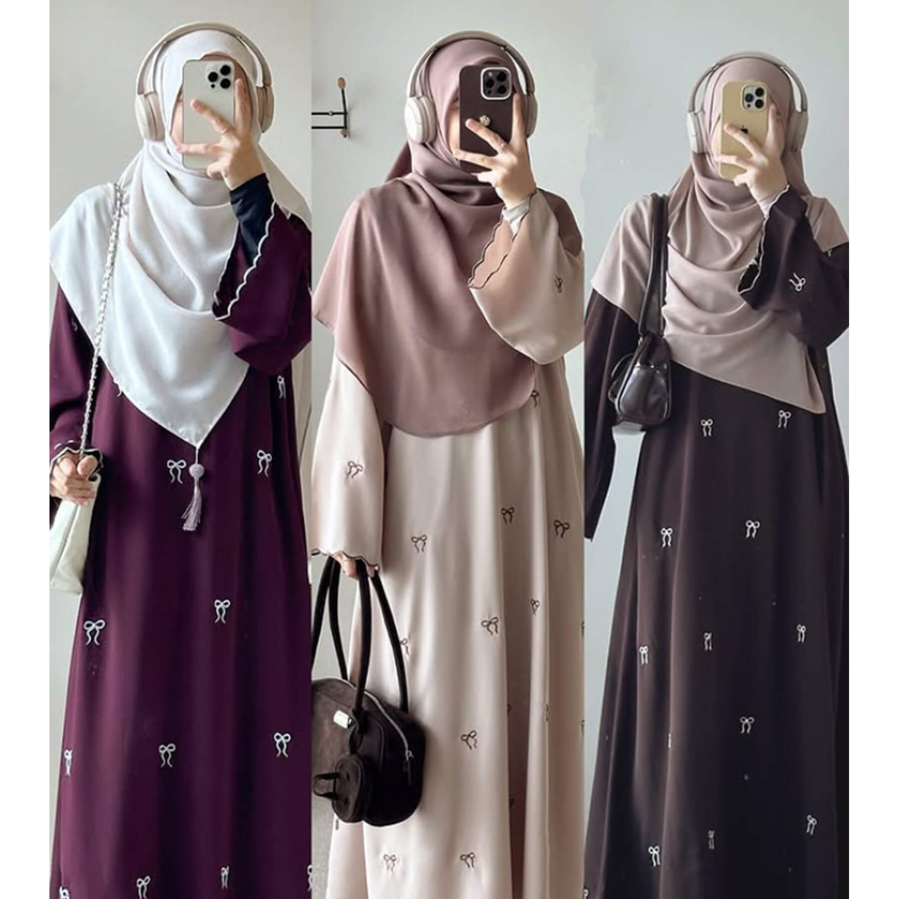 Bow Embroidered Maxi Modest Dress - Aurohaya