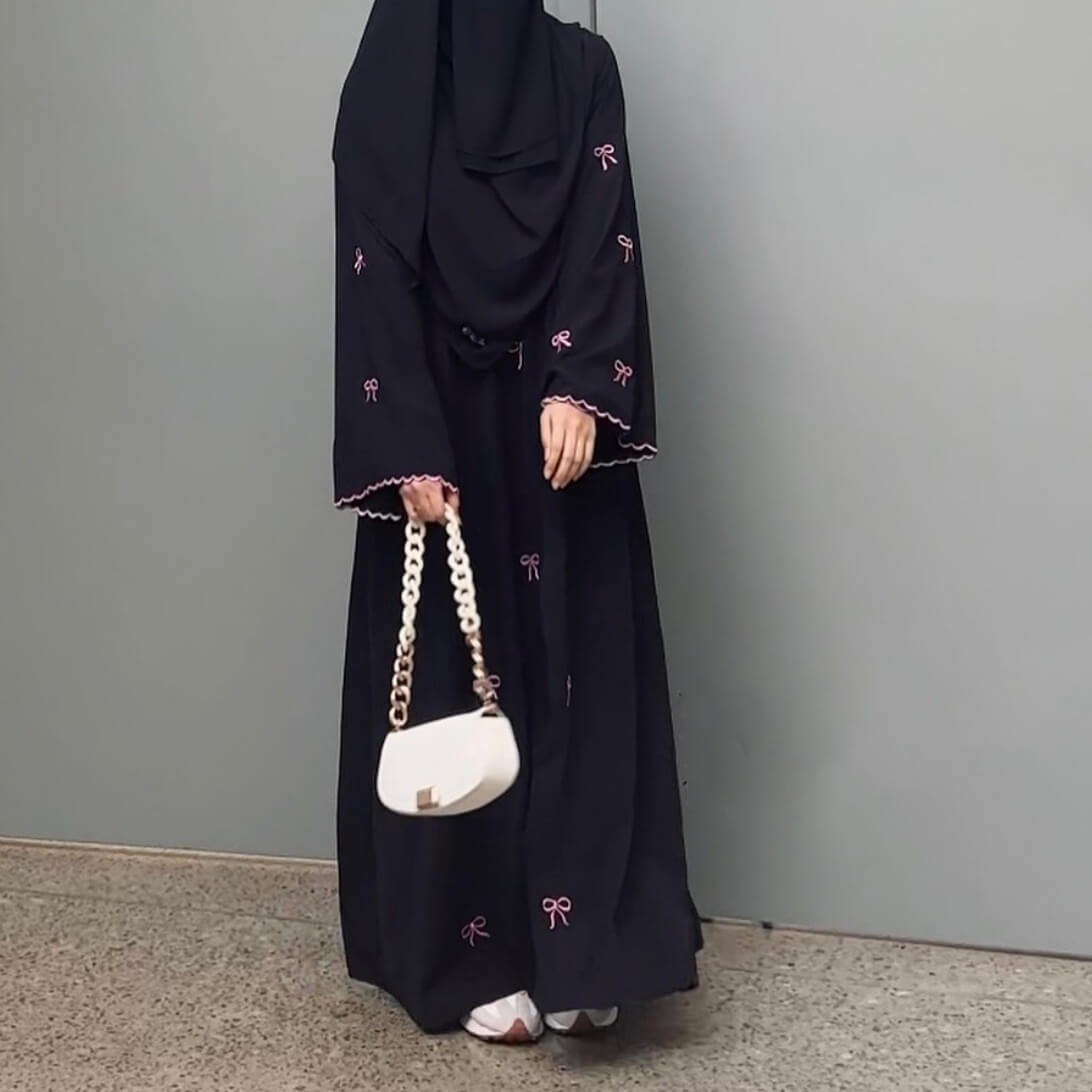 Bow Embroidered Maxi Modest Dress - Aurohaya