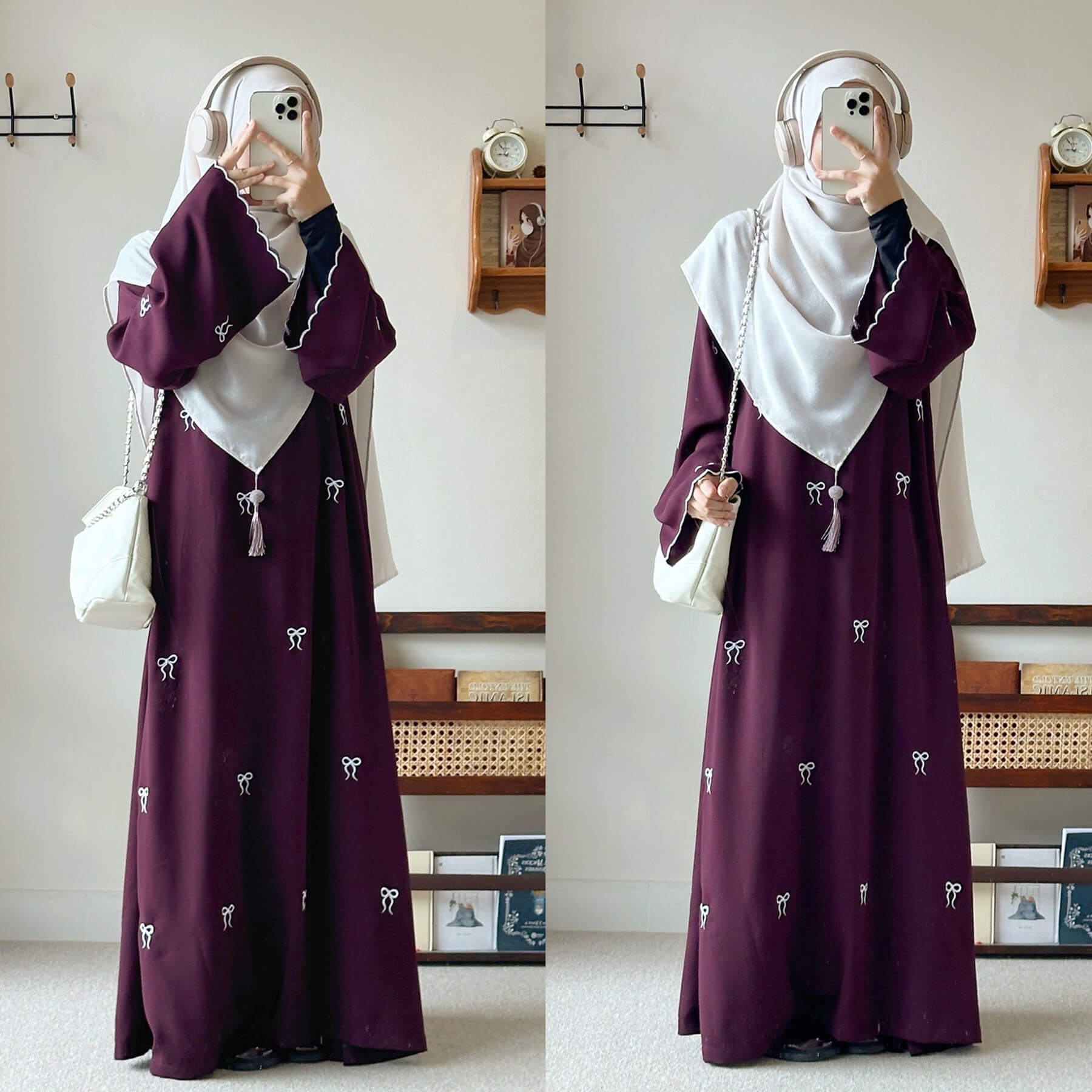 Bow Embroidered Maxi Modest Dress - Aurohaya