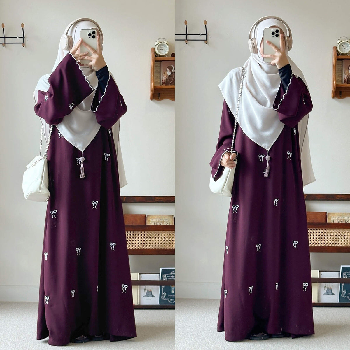 Bow Embroidered Maxi Modest Dress - Aurohaya