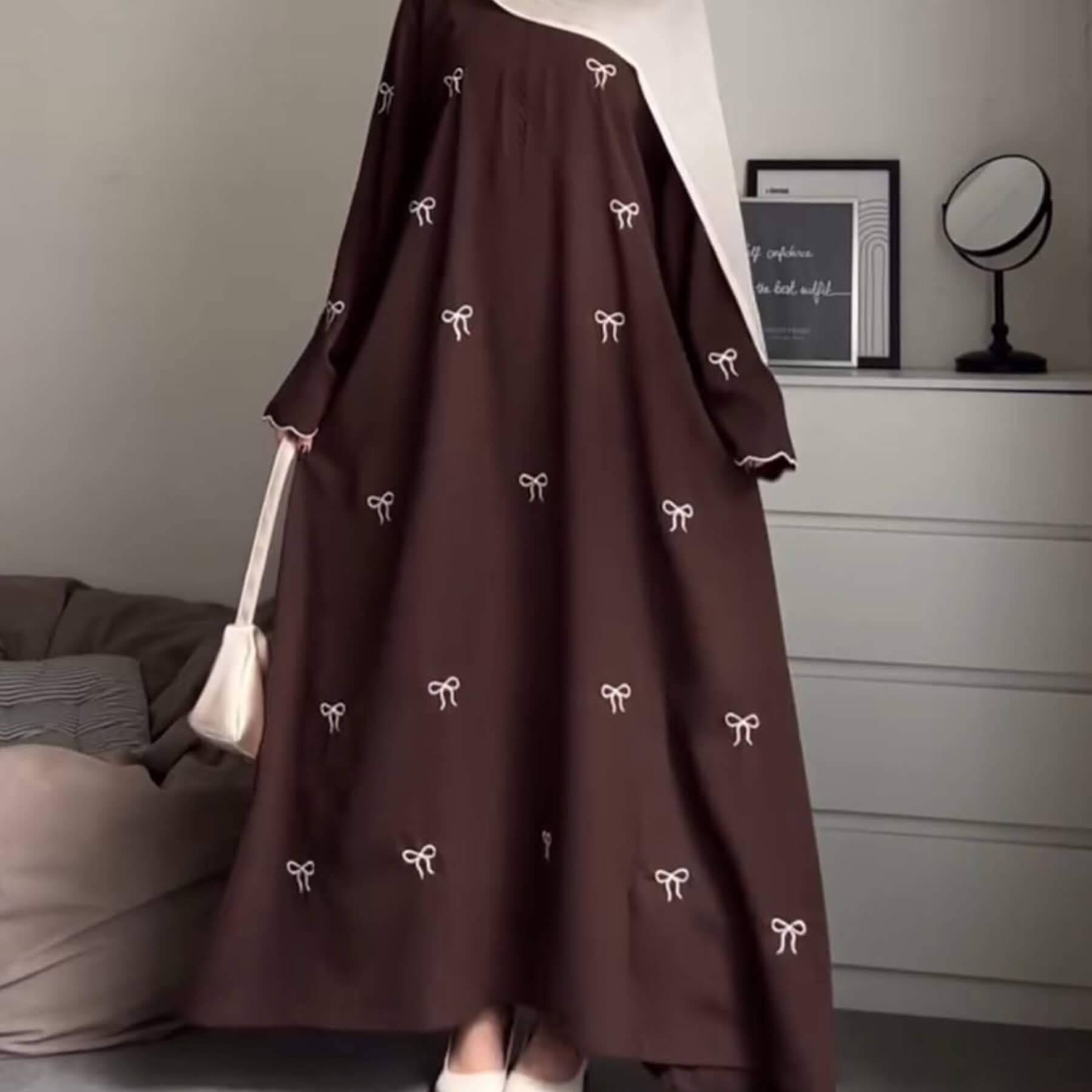 Bow Embroidered Maxi Modest Dress - Aurohaya