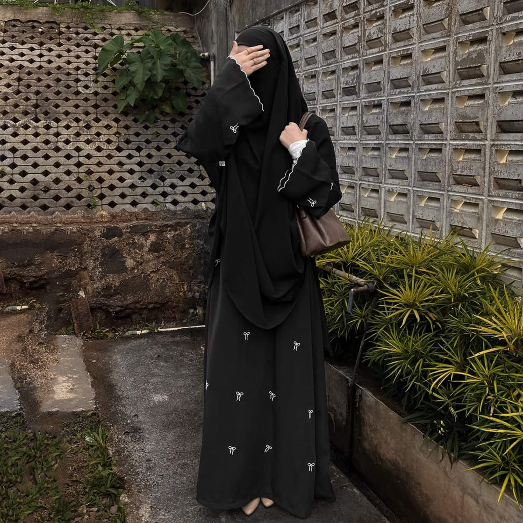 Bow Embroidered Maxi Modest Dress - Aurohaya