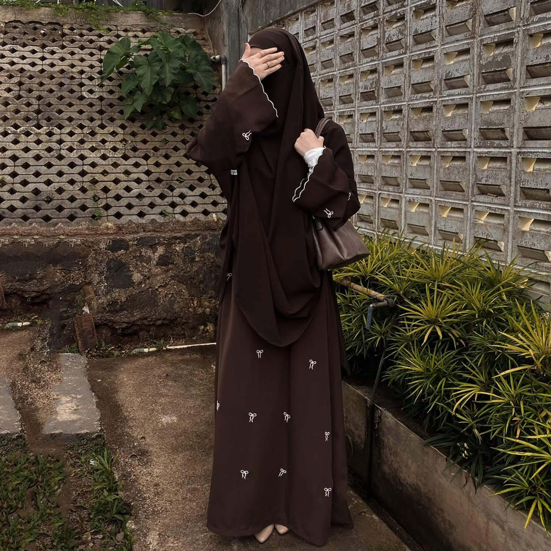 Bow Embroidered Maxi Modest Dress - Aurohaya