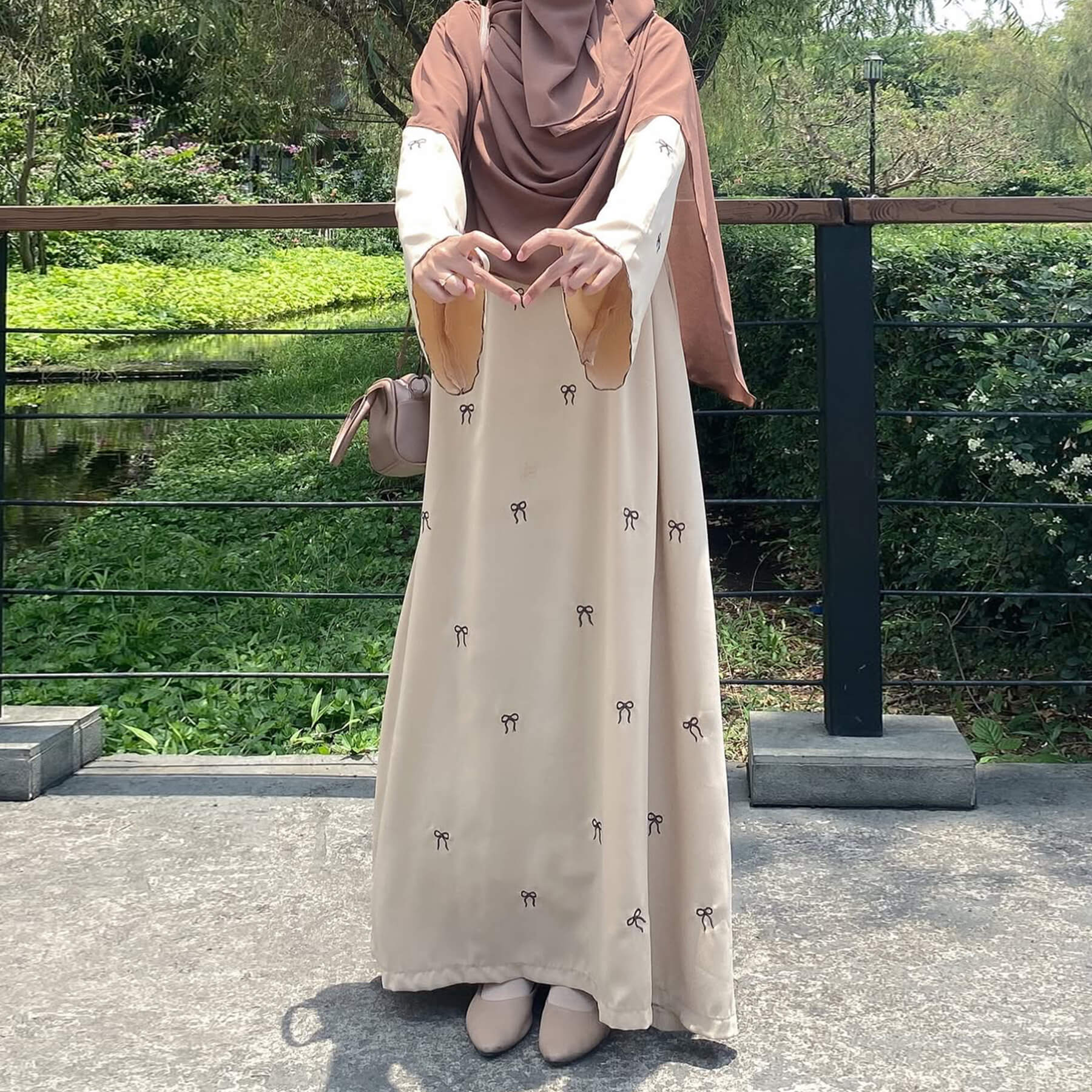 Bow Embroidered Maxi Modest Dress - Aurohaya