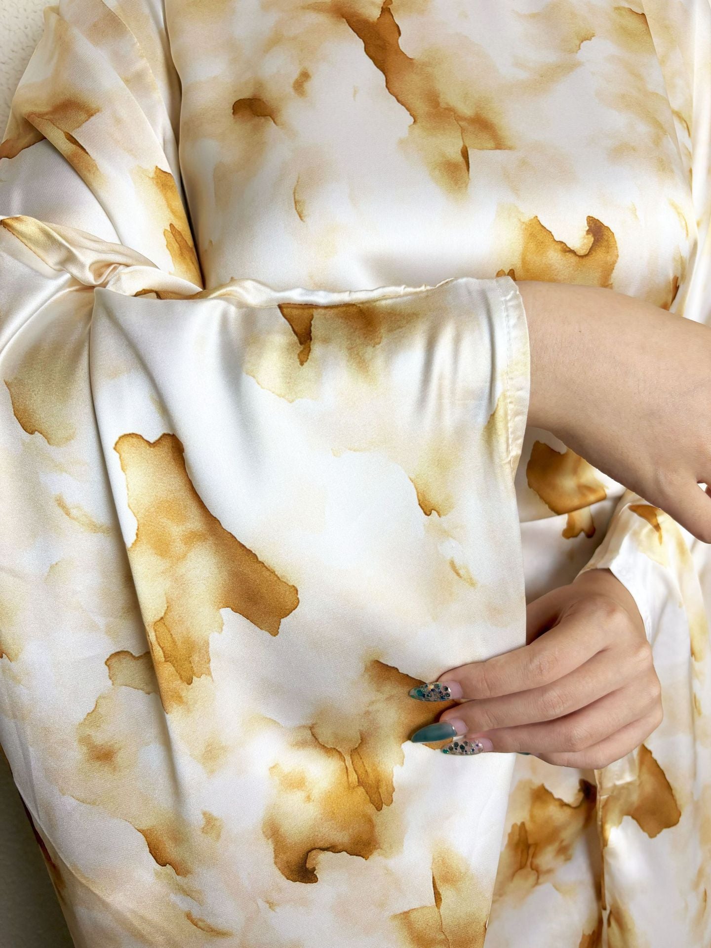 Yellow Printed Satin Butterfly Abaya - Aurohaya