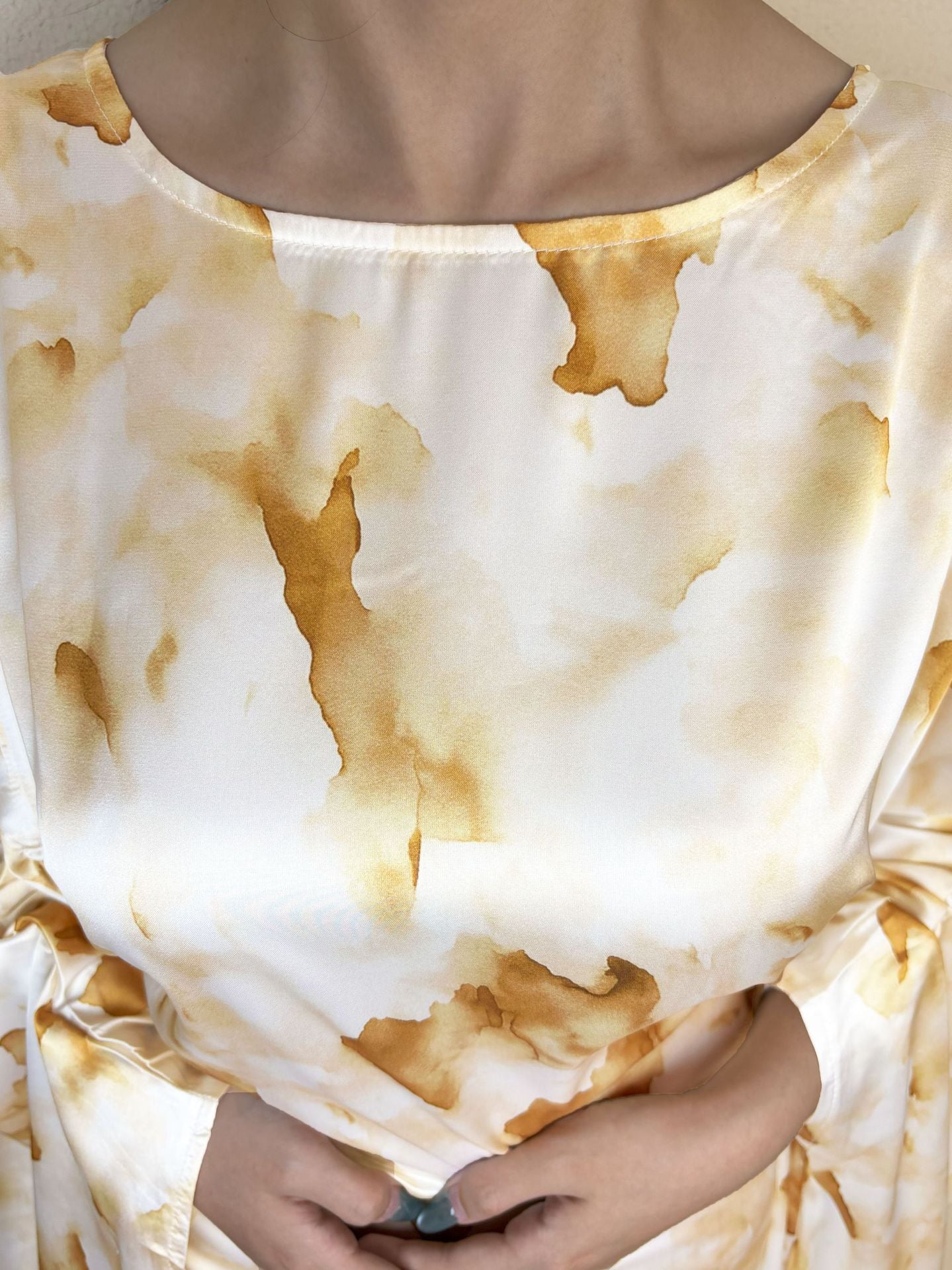 Yellow Printed Satin Butterfly Abaya - Aurohaya