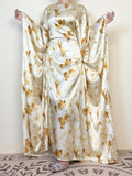 Yellow Printed Satin Butterfly Abaya - Aurohaya
