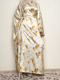 Yellow Printed Satin Butterfly Abaya - Aurohaya