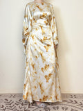 Yellow Printed Satin Butterfly Abaya - Aurohaya