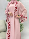 Solid Chiffon Leaf‑Embroidered Abaya with Hijab 2-Piece Set