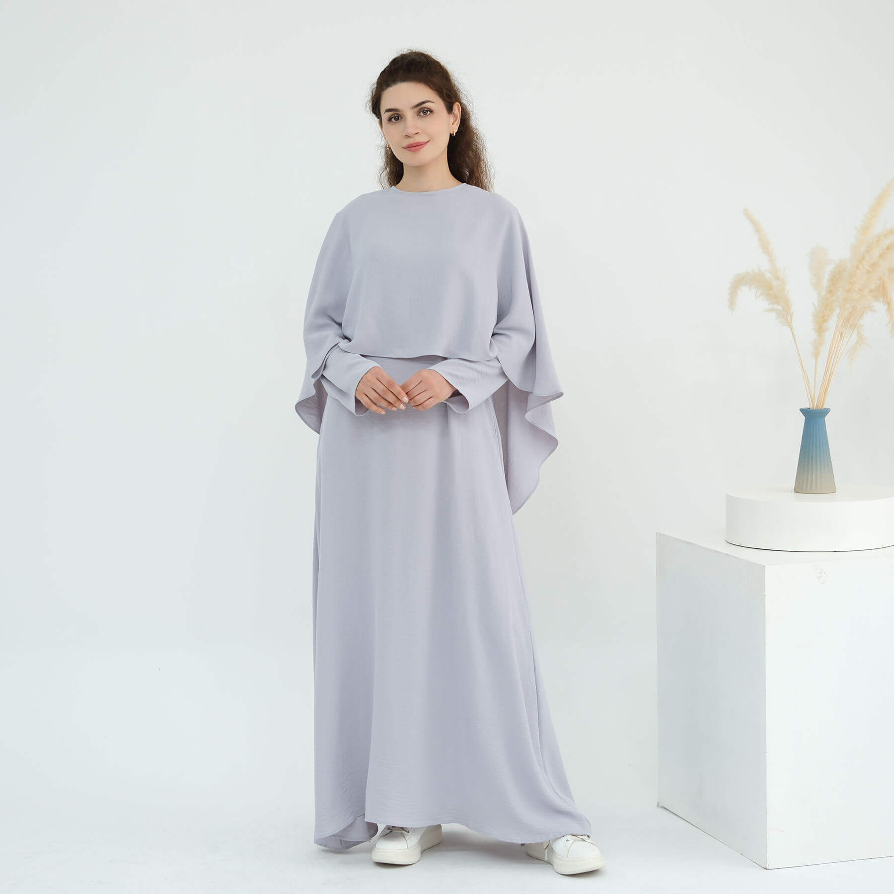 Moonlight Chiffon Cape Maxi Dress
