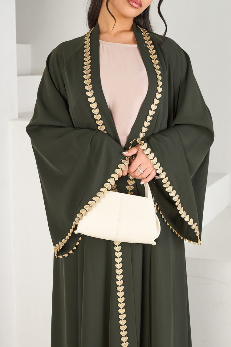 Nida Gold Appliqué Kimono Open Abaya
