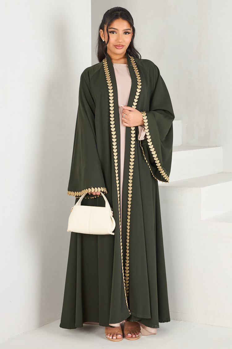 Nida Gold Appliqué Kimono Open Abaya