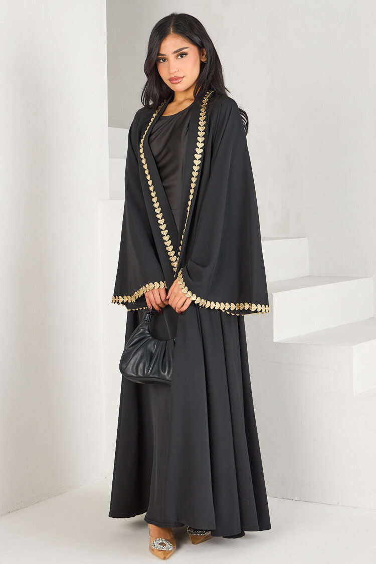 Nida Gold Appliqué Kimono Open Abaya