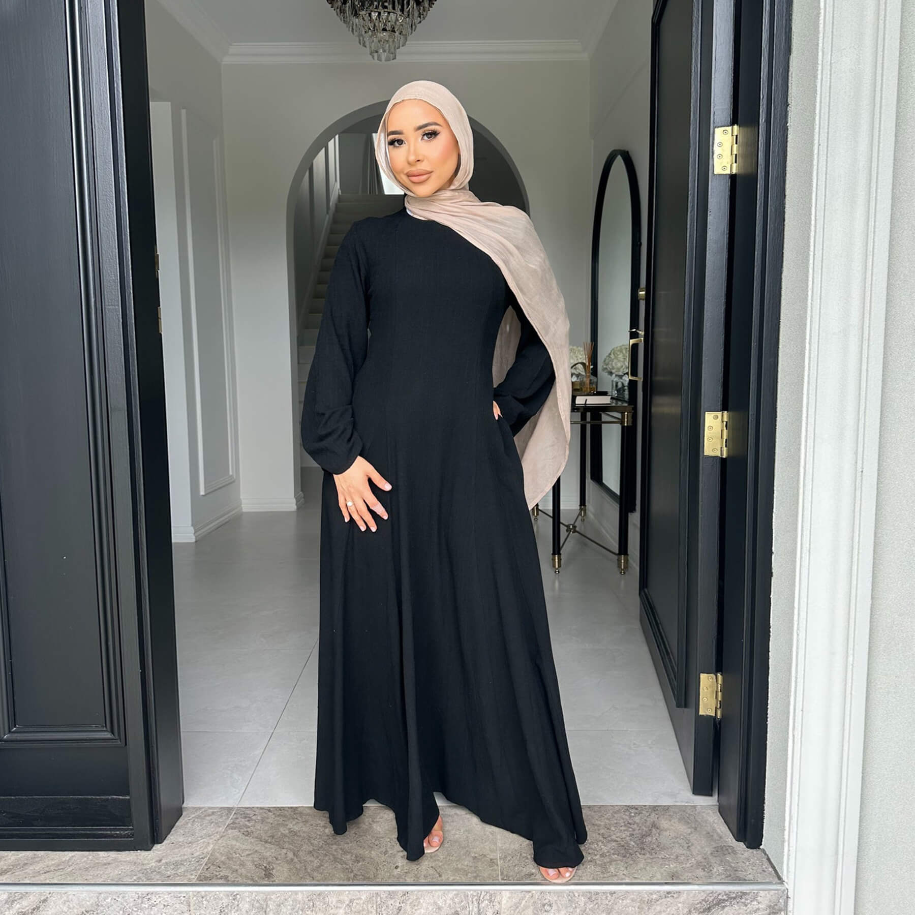 Solid Cotton Linen Tie-Waist Abaya - Aurohaya