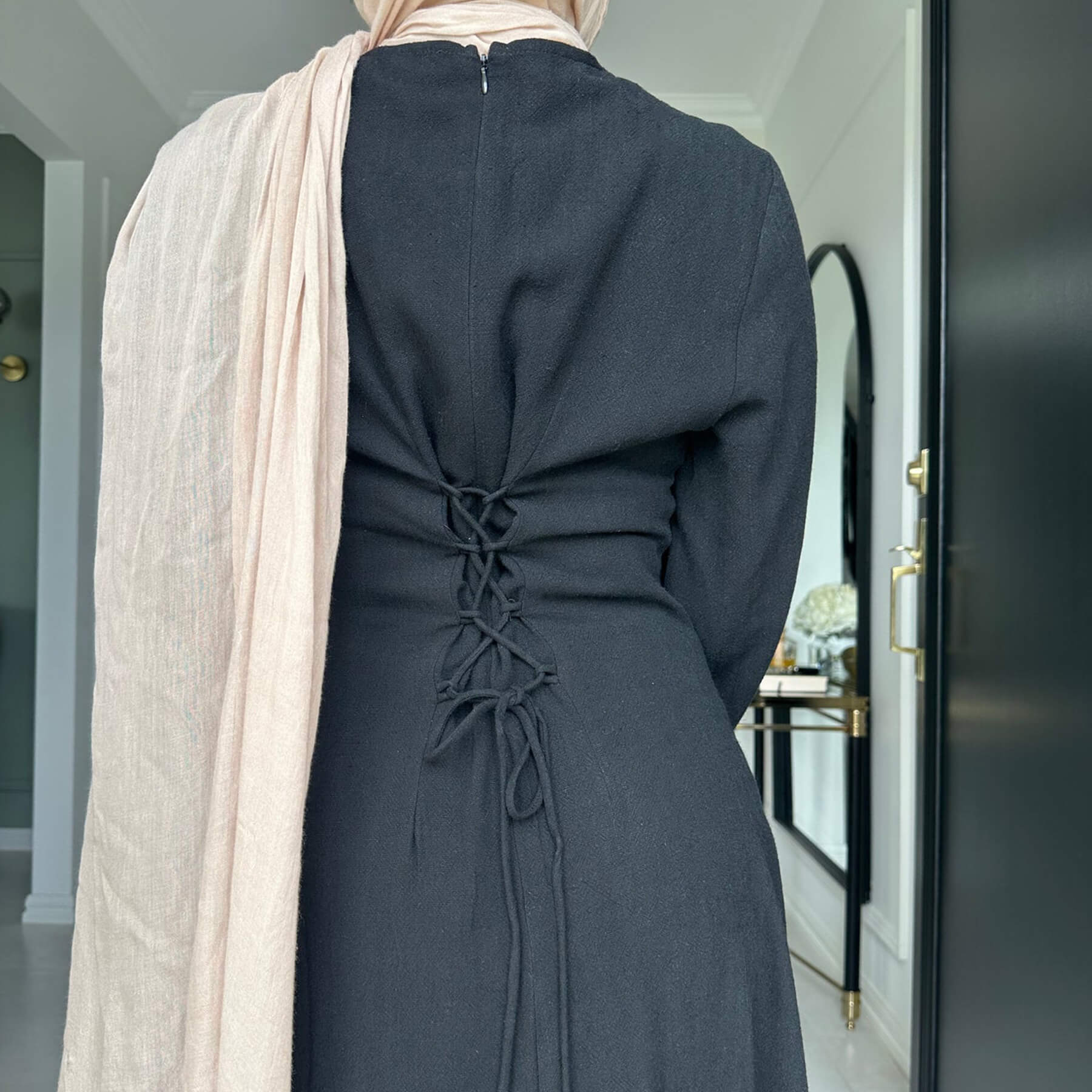Solid Cotton Linen Tie-Waist Abaya - Aurohaya