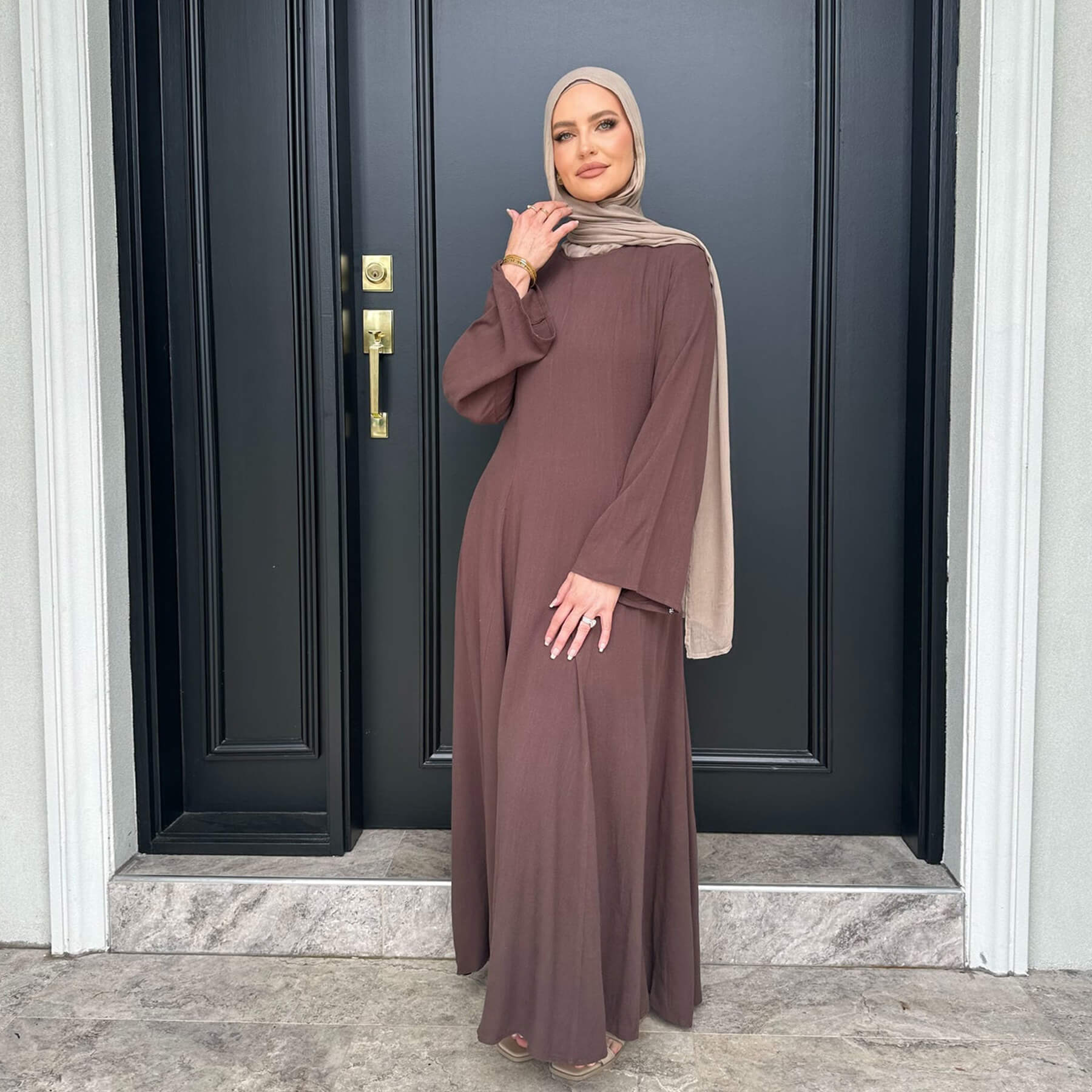 Solid Cotton Linen Tie-Waist Abaya - Aurohaya