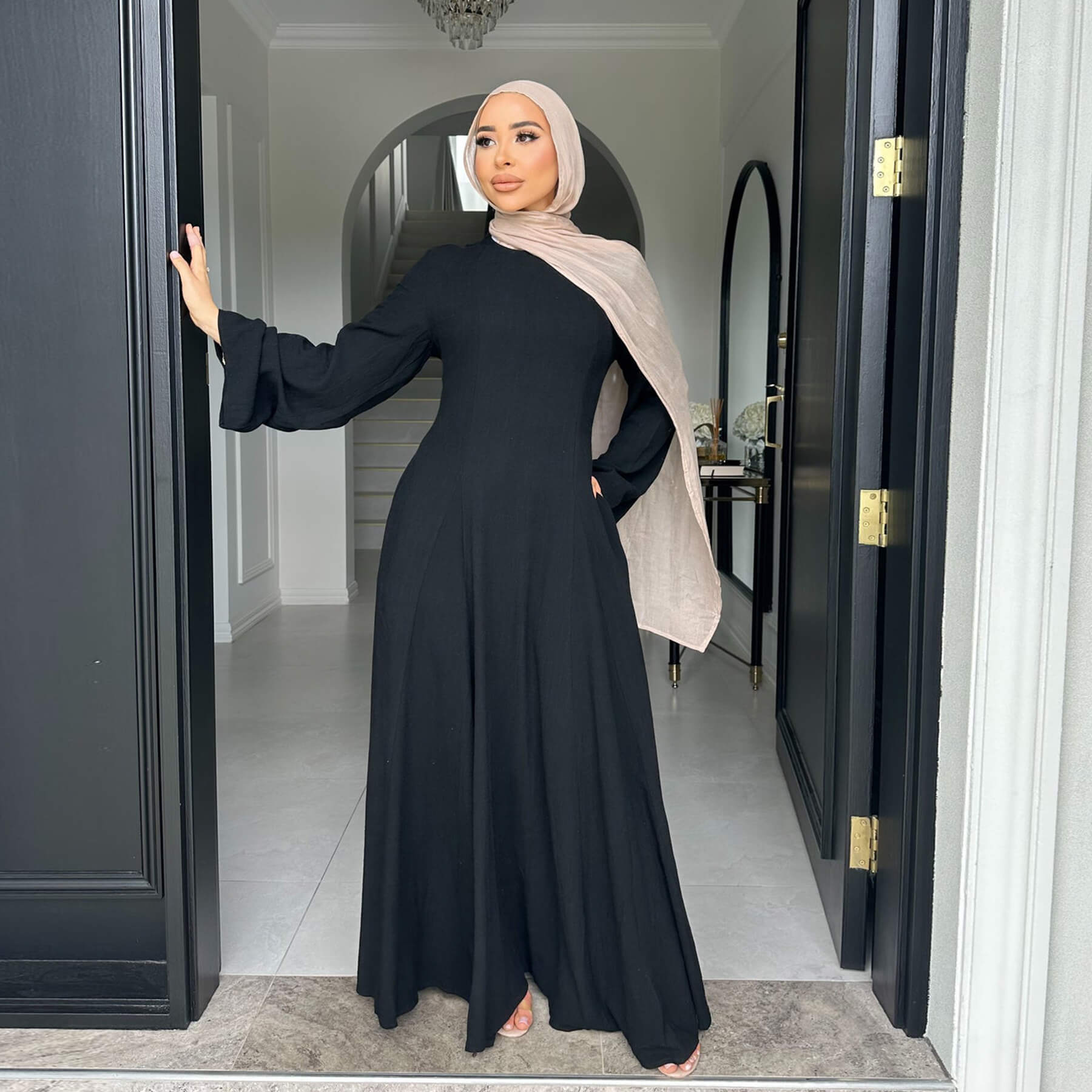 Solid Cotton Linen Tie-Waist Abaya - Aurohaya