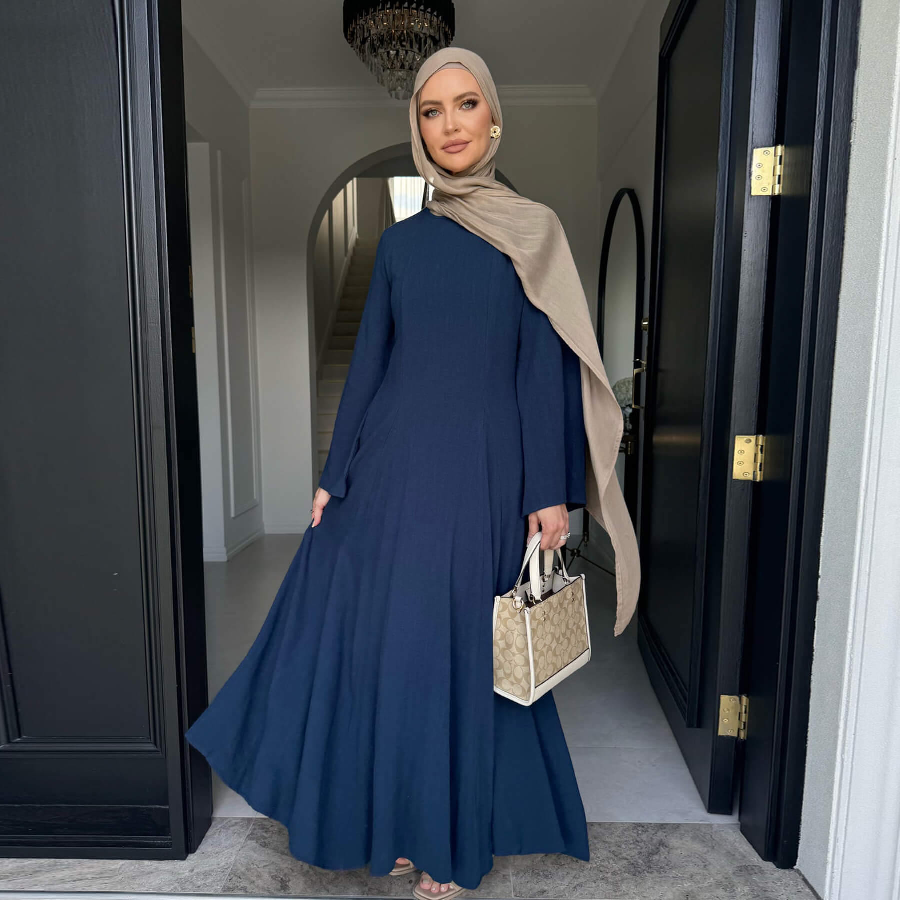 Solid Cotton Linen Tie-Waist Abaya - Aurohaya