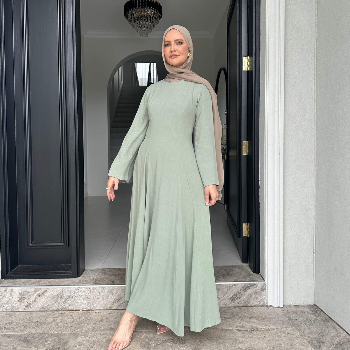 Solid Cotton Linen Tie-Waist Abaya - Aurohaya
