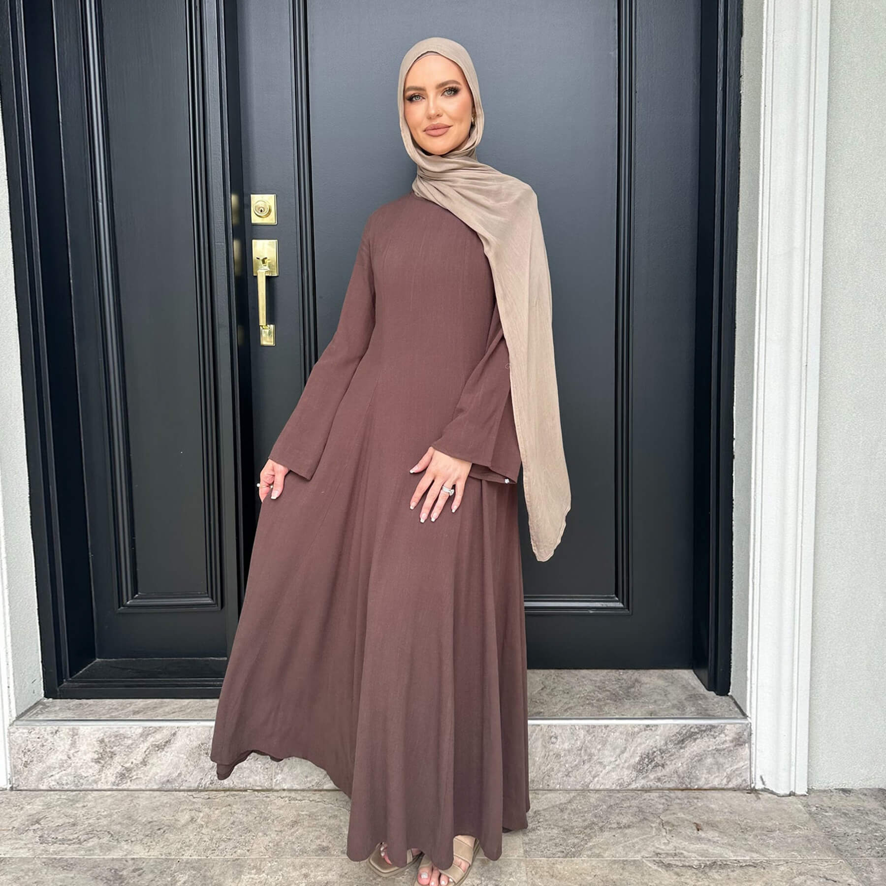 Solid Cotton Linen Tie-Waist Abaya - Aurohaya