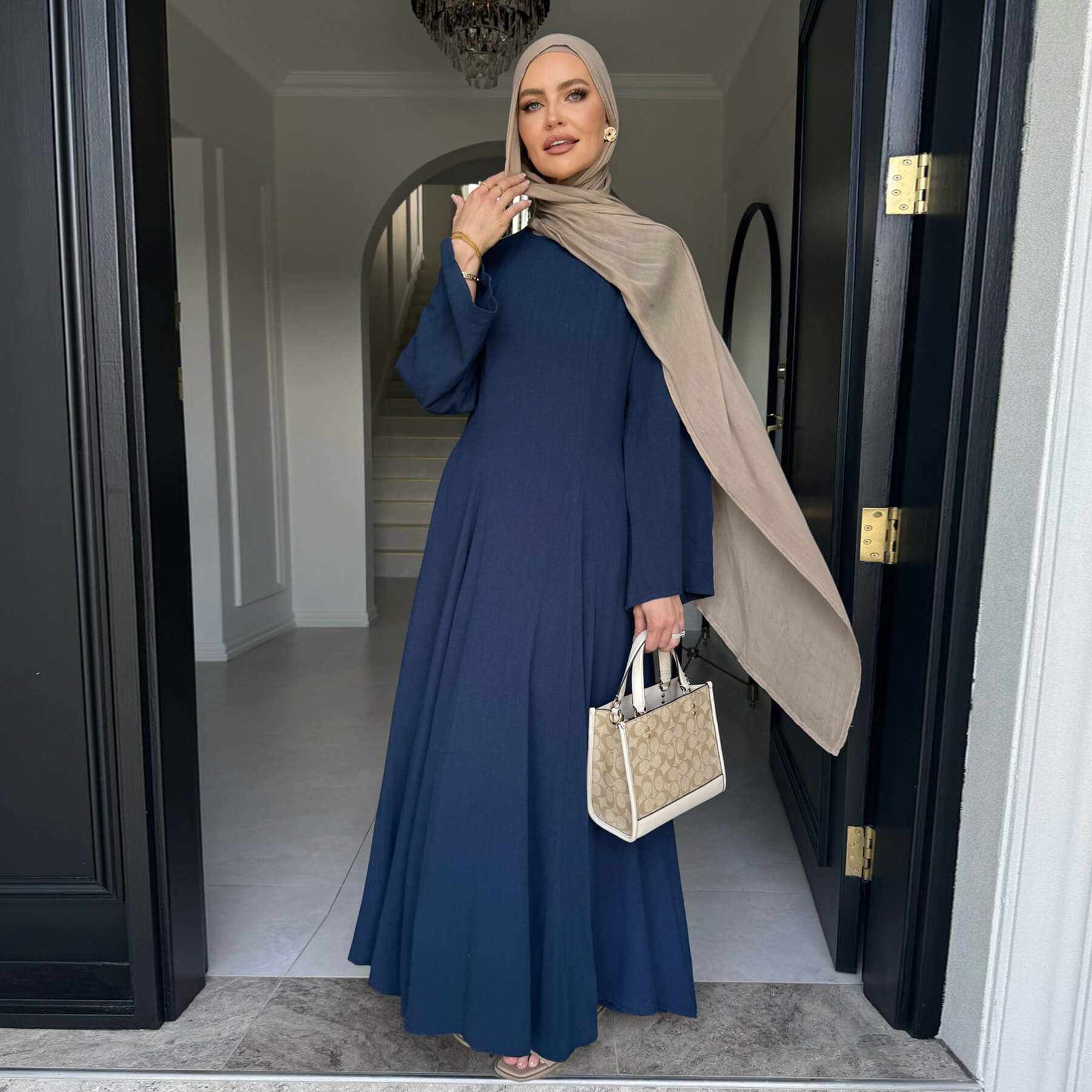 Solid Cotton Linen Tie-Waist Abaya - Aurohaya